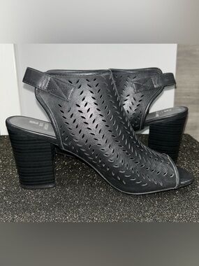 White Mountain Black Perforated Block Heel Mules